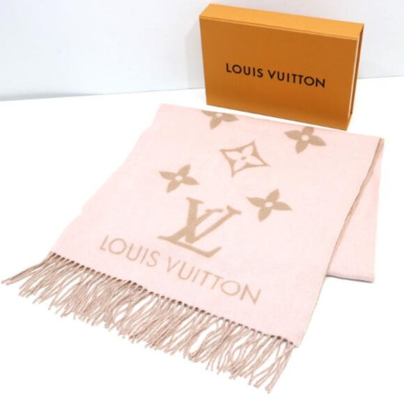 Louis Vuitton Pink & Tan Cashmere Scarf - 100% Authentic with Box - Picture 5 of 5